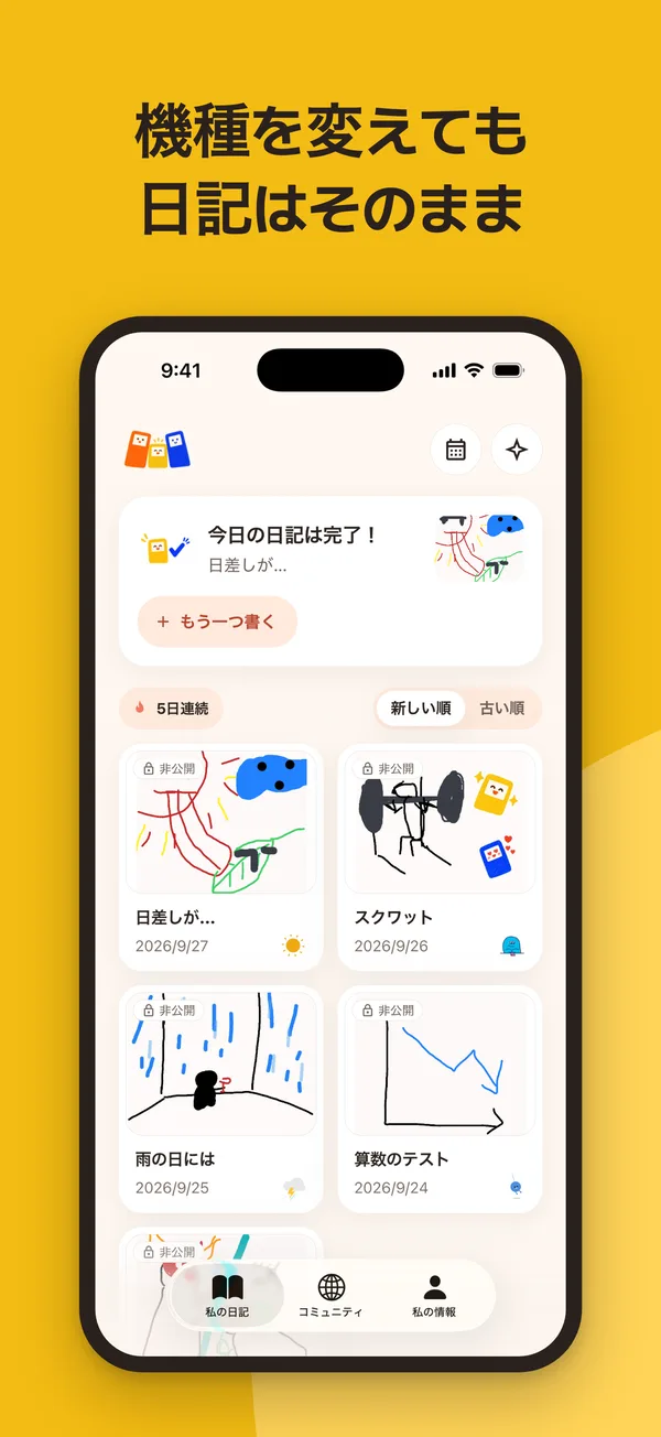 機種を変えても日記はそのまま